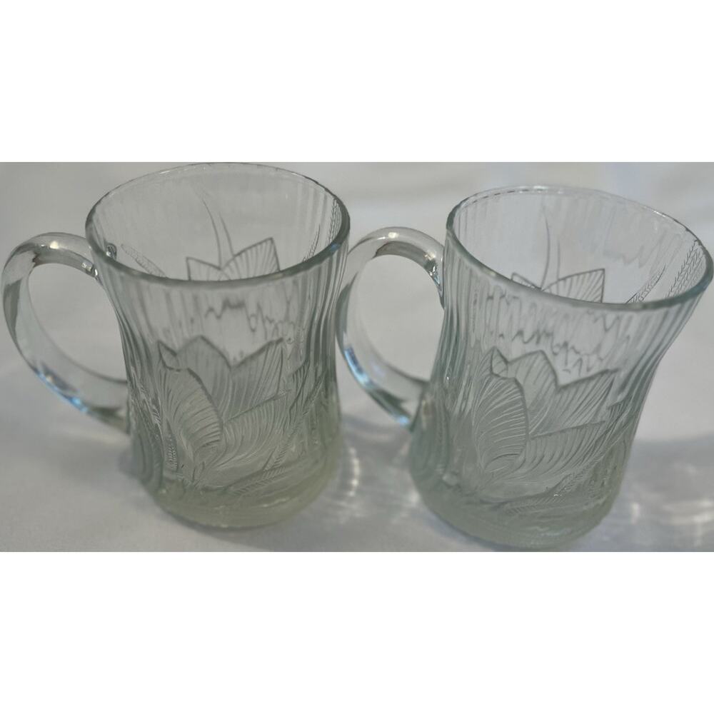 Vintage Arcoroc Canterbury Crocus Glass Mugs cups made in France set of 2